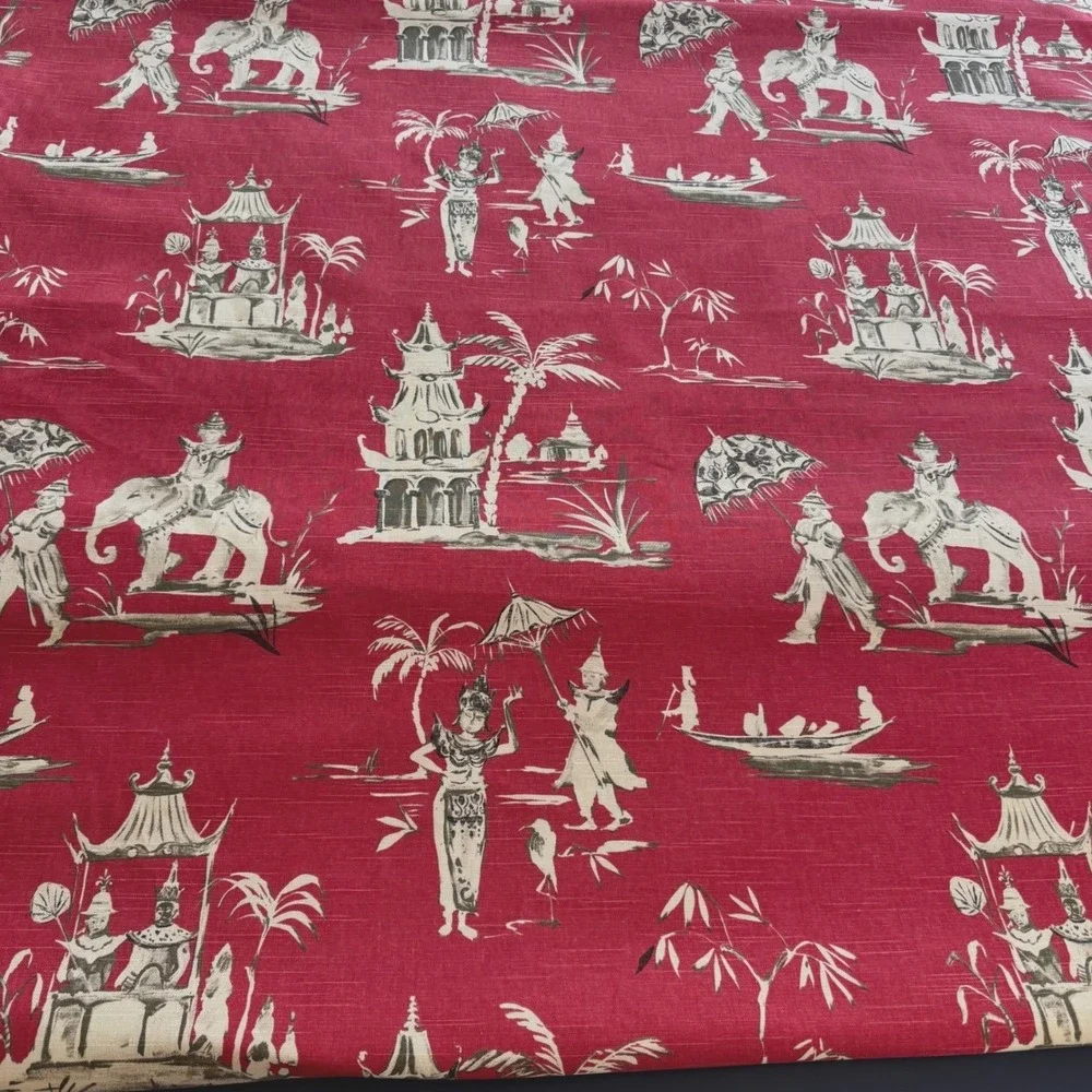 10 Yards Pagoda Road Upholstery Drapery Fabric in Azalea Chinoiserie Toile